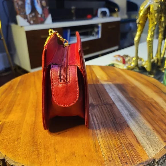 Loewe Red Leather Mini Clutch w/Gold Logo Branded Zipper Pull Charm Clutches & Wristlets